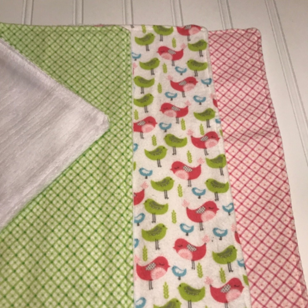 Gingham Baby Girl Burp Cloths-3, Birds Burpcloths - Picture 3 of 4